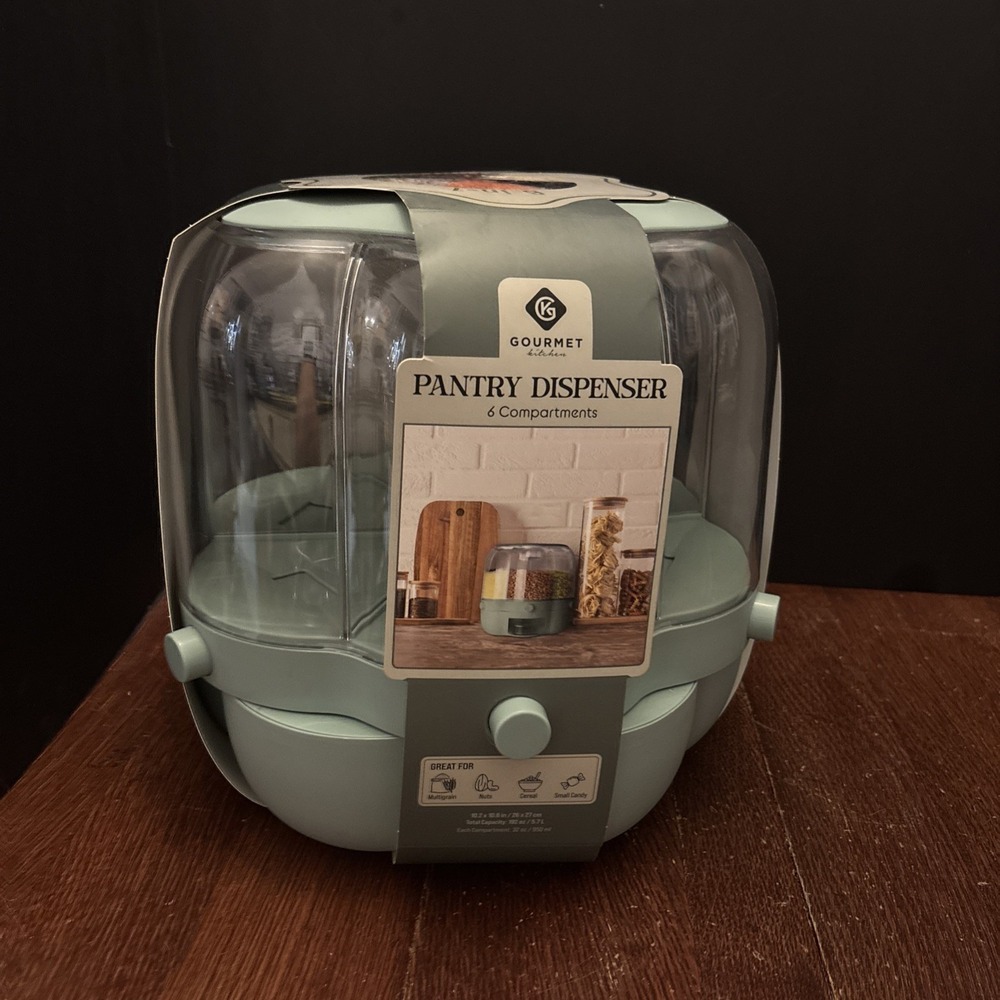 6-Grid Rotating Dry Food Dispenser Kitchen Rice Flour Sugar Grain Storage Bucket